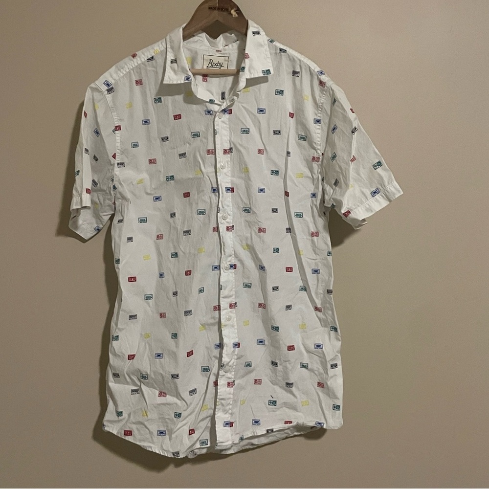 Bixby Nomad Short Sleeve Button Up Cassette Tape Shirt Size Lg Tall